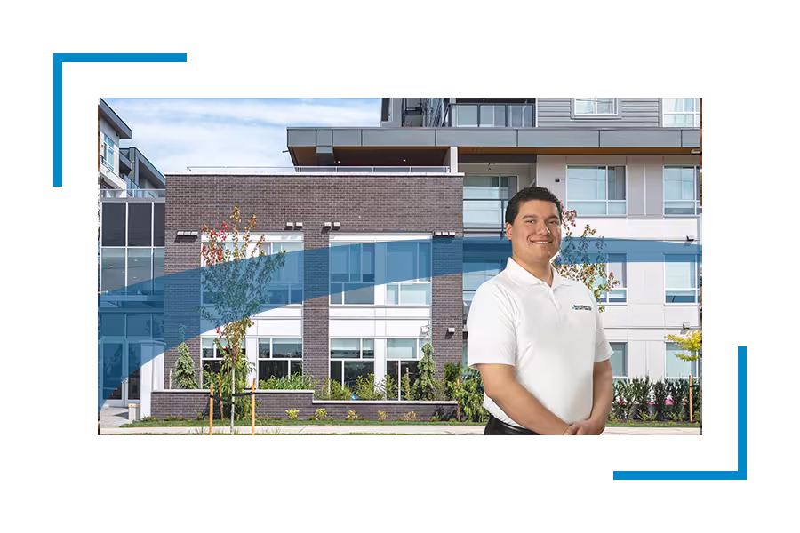 Allied universal apartment security guard standing in front of a building