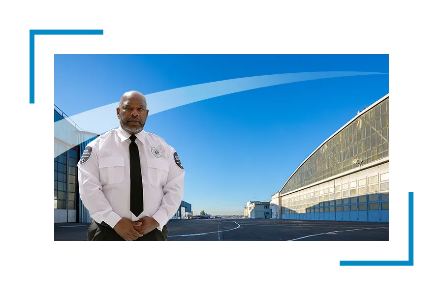 Allied Universal defense security services Security guard in uniform , aerospace defense security