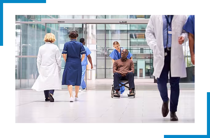 Hospital image with doctors and patients
