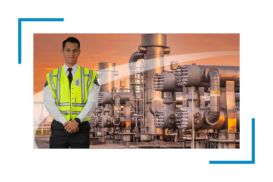 Security guard standing in front of power plant